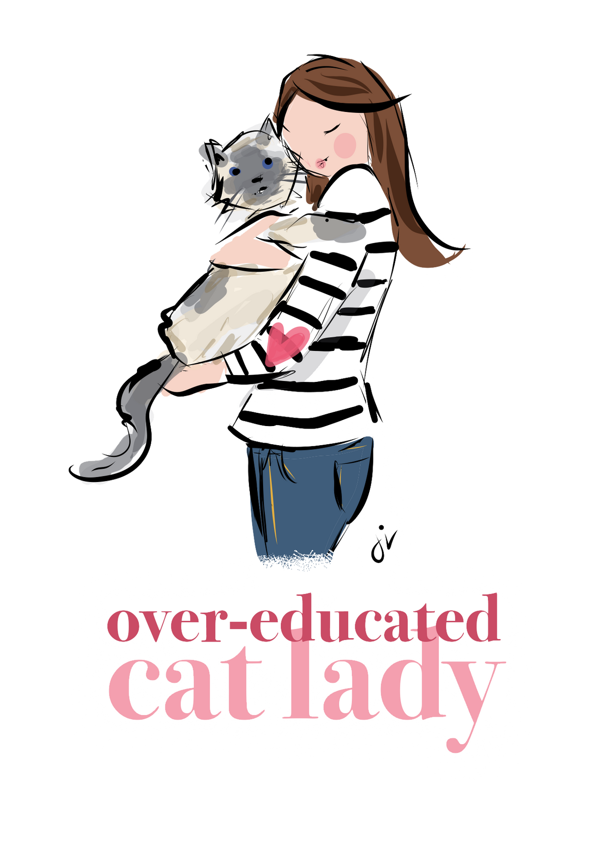 Over-educated Cat Lady 4 or 6" Sticker
